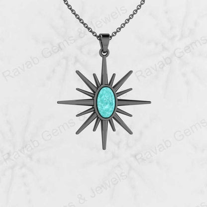 New Arrival Solid 925 Sterling Silver Natural Amazonite 6x10mm Flat Oval Compass Design Bezel Setting Fine Pendant for Women