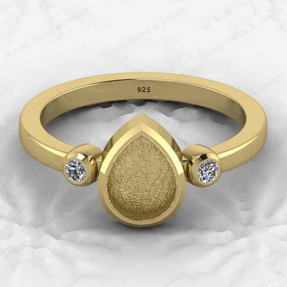 High Quality 925 Sterling Silver 6x8mm Pear Estelle Semi Mount Band Ring Good Resin Ashes Work Keepsake Jewelry Findings Supply