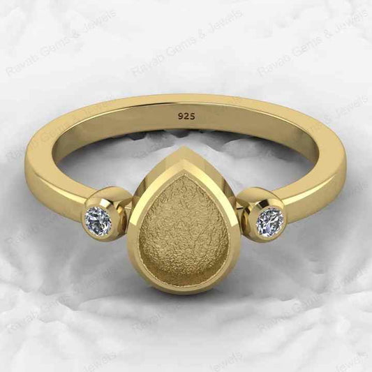 High Quality 925 Sterling Silver 6x8mm Pear Estelle Semi Mount Band Ring Good Resin Ashes Work Keepsake Jewelry Findings Supply