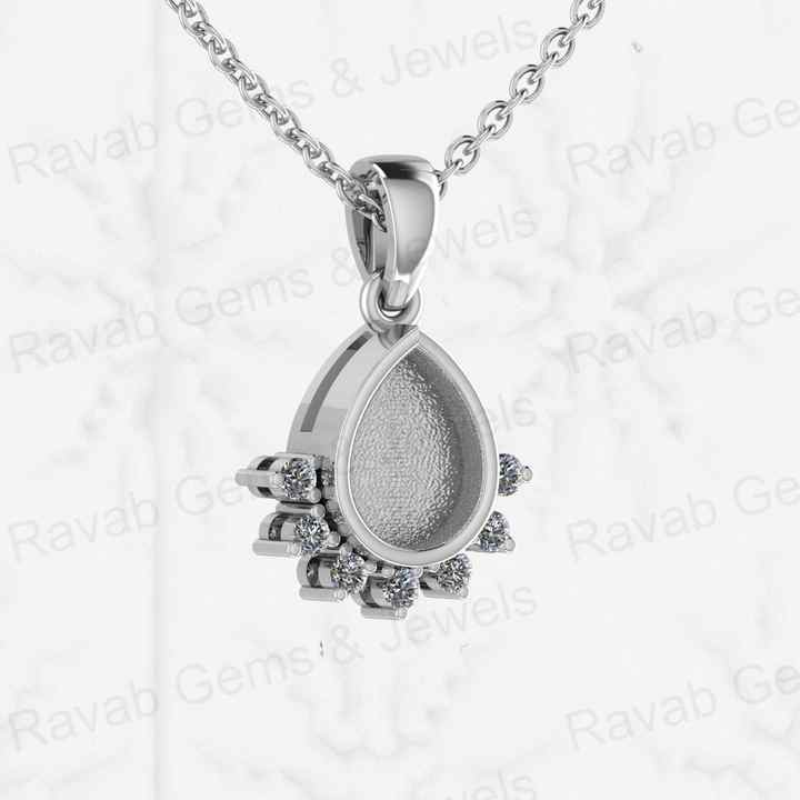 High Quality 925 Silver 6x8mm Pear Drop Setting Blank Bezel Charm Locket Pendant CZ Set DIY Breast Jewelry Findings Components
