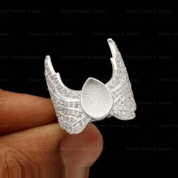 Best Quality Sterling Silver Solid Angle Wings Zircon Semi Mount Ring Keepsake Breastmilk Jewelry Findings Bezel Setting Blank