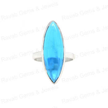 Top Selling 925 Sterling Silver Fine Ring for Women Handmade Blue Topaz Hydro Quartz 10x30mm Marquise Bezel Setting Jewelry