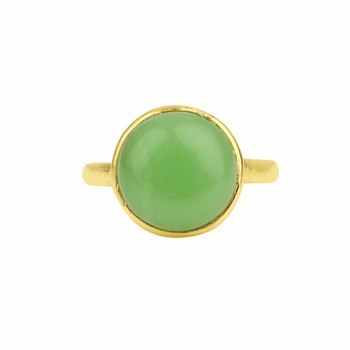 Hot Selling 10mm Dainty Women's 18K Gold Plated 925 Silver Ring New Design Bezel Setting with Chalcedony Chrysoprase Gemstone