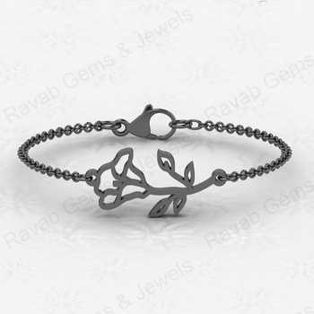 Christmas Sale Solid 925 Sterling Silver Rose Flower Bracelet Link Chain Mother Gift Handmade Fine Fashionable Jewelry