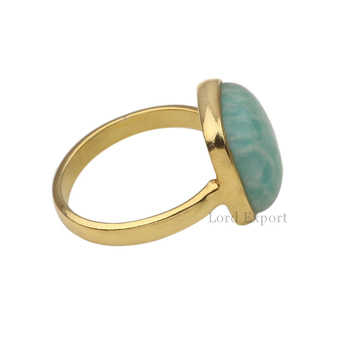12mm Amazonite Gemstone Dainty Cushion Ring 18K Gold Rhodium 925 Sterling Silver Beautiful Bezel for Trendy Parties