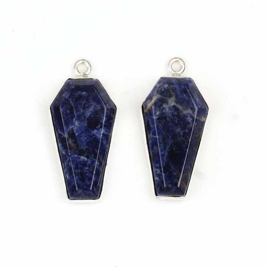 Best Selling 10x17mm Coffin Shape Natural Sodalite Gemstone Bezel Setting Fine Sterling Silver Pendant Necklace Bracelet Charms