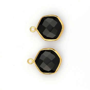 Hot Selling 12mm Hexagon Shape Black Onyx Pendant Men's Fine Bezel Setting Sterling Silver Gold Plating Indian Bezel Gifts
