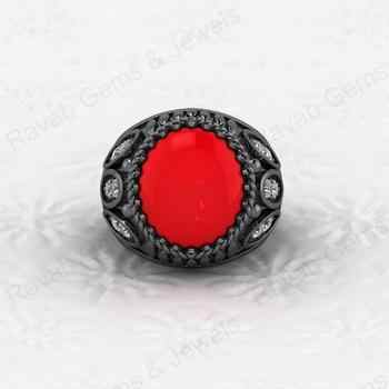 Best Selling 925 Sterling Silver Signet Ottoman Ring for Men Handmade Customized 13x15mm Red Coral Oval Shape Fine Jewelry