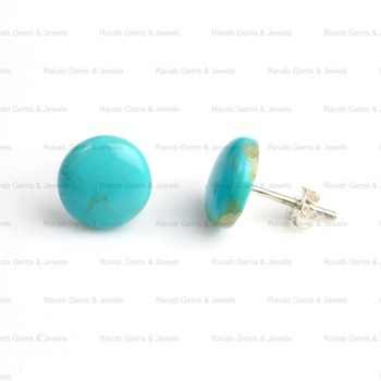 Beautiful 12mm Natural Blue Arizona Turquoise Round Cabochon Sterling Silver Daily Wear Minimalist Hook Stud Earrings for Her