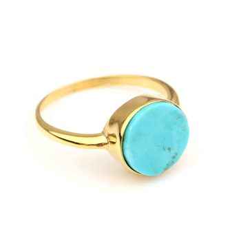 New Arrival 925 Sterling Silver Women's Designer Ring 18k Gold Vermeil With Genuine Kingman Blue Arizona Turquoise Gemstone