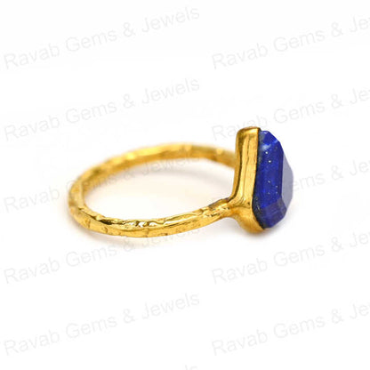 Best Selling 925 Silver Gold Vermeil Natural 10mm Lapis Lazuli Gemstone Diamond Cut Bezel Eternity Ring Fine Jewelry for Women