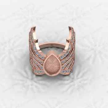 Genuine 925 Sterling Silver 6x10mm CZ Semi Mount Blank Setting Angel Wings Ring Good for Resin & Ashes Work Keepsake DIY Jewelry