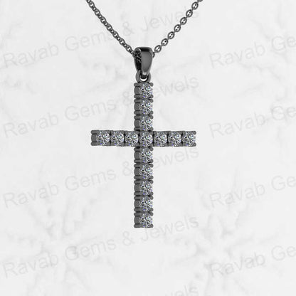 Genuine 925 Sterling Silver 35mm Long Cross CZ Diamond Micro Pave Set Hip Hope Pendant 18" Necklace Keepsake Handmade Jewelry