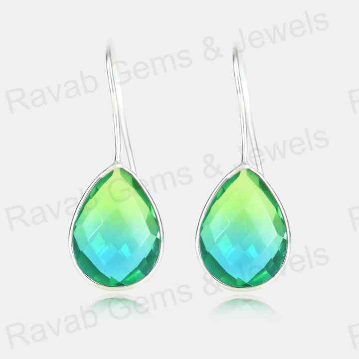 Best Quality Solid 925 Sterling Silver Watermelon Tourmaline Quartz Pear Checker Cut Dangle Drop Earring for Women Fine Jewelry