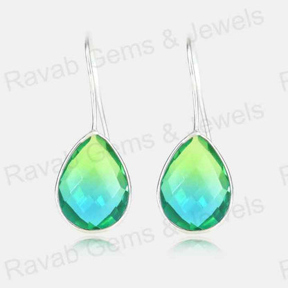 Best Quality Solid 925 Sterling Silver Watermelon Tourmaline Quartz Pear Checker Cut Dangle Drop Earring for Women Fine Jewelry