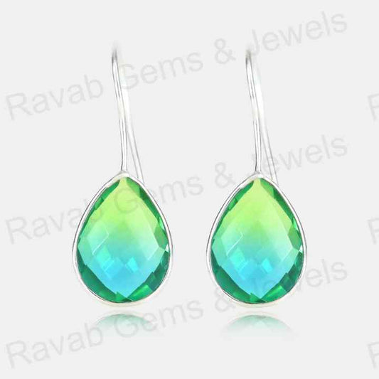 Best Quality Solid 925 Sterling Silver Watermelon Tourmaline Quartz Pear Checker Cut Dangle Drop Earring for Women Fine Jewelry