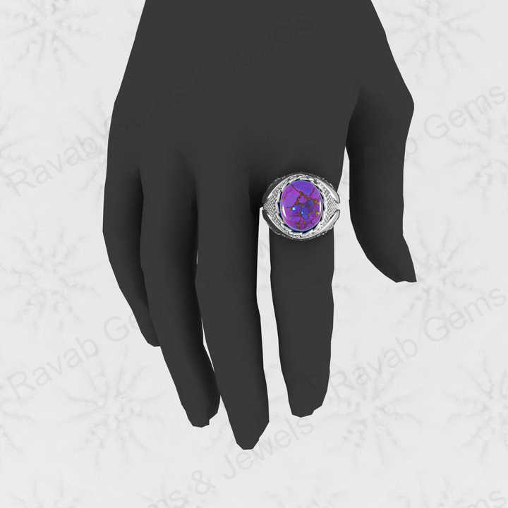 Genuine 925 Sterling Silver 13x15mm Mohave Purple Copper Turquoise Oval Turkish Men's Ring for Customized Fine Jewelry