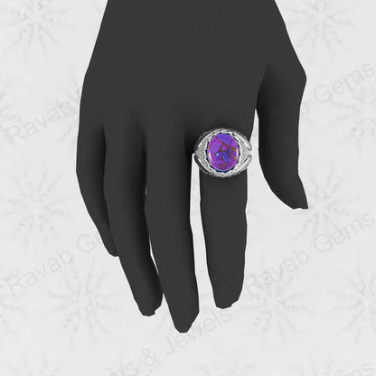 Genuine 925 Sterling Silver 13x15mm Mohave Purple Copper Turquoise Oval Turkish Men's Ring for Customized Fine Jewelry