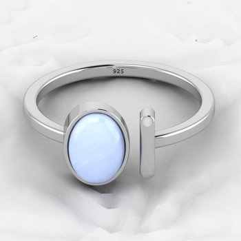 Top Selling Genuine Blue Chalcedony Gemstone Solid 925 Sterling Silver 6x8mm Oval Shape Adjustable Ring for Women Fine Jewelry