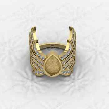 Genuine 925 Sterling Silver 6x10mm CZ Semi Mount Blank Setting Angel Wings Ring Good for Resin & Ashes Work Keepsake DIY Jewelry