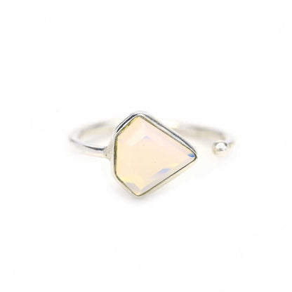Top Quality Christmas Sale Natural White Opalite Ring Sterling 925 Silver 10x10mm Diamond Faceted Bezel Setting Ring for Women