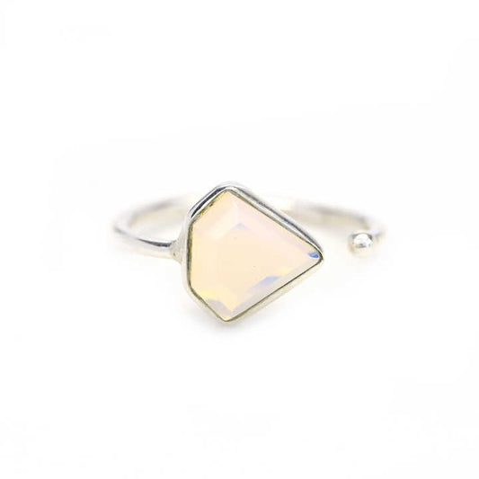 Top Quality Christmas Sale Natural White Opalite Ring Sterling 925 Silver 10x10mm Diamond Faceted Bezel Setting Ring for Women