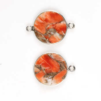 Factory Wholesale 12mm Flat Gemstone Sterling Silver Bezel Pendants Natural Sponge Coral Copper Pendant Fine Pendants Charms