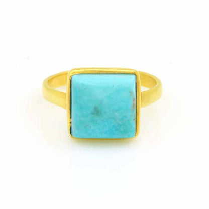 Best Selling Fine Jewelry Natural 12mm Square Kingman Arizona Turquoise Gemstone 925 Silver Gold Vermeil Eternity Dainty Ring