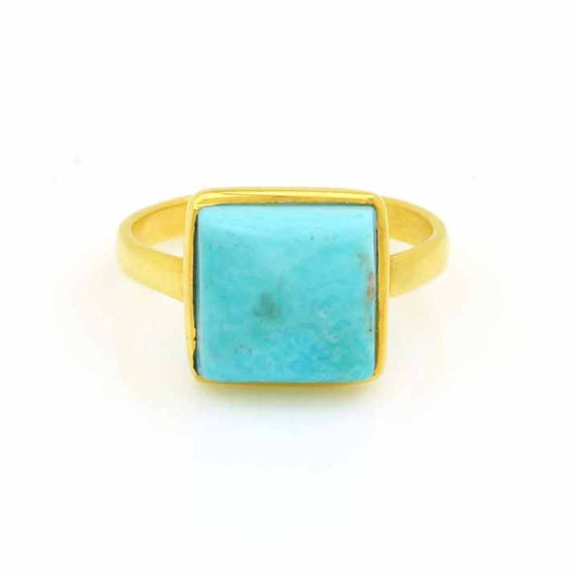 Best Selling Fine Jewelry Natural 12mm Square Kingman Arizona Turquoise Gemstone 925 Silver Gold Vermeil Eternity Dainty Ring