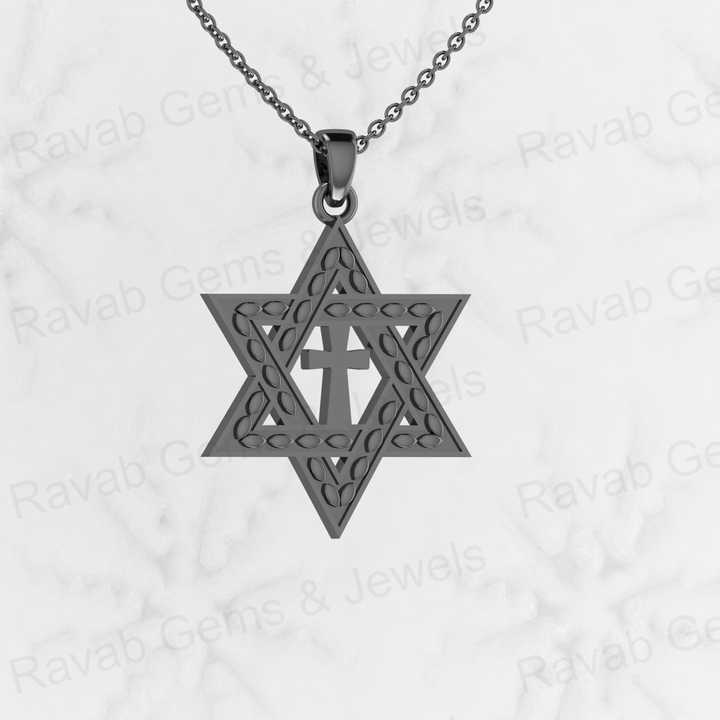 Genuine Solid 925 Sterling Silver 29mm Cross in Star of David Pendant Charm Necklace Valentine Fine Jewelry Pendants & Charms