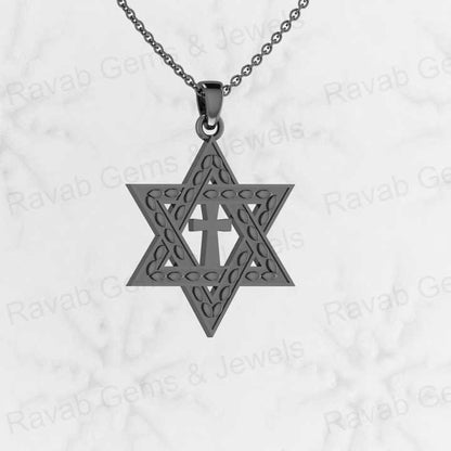 Genuine Solid 925 Sterling Silver 29mm Cross in Star of David Pendant Charm Necklace Valentine Fine Jewelry Pendants & Charms