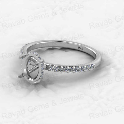 Best Quality 925 Silver 6x8mm Oval Eternity Zircon Semi Mount Solitaire Blank Setting Ring Jewelry Making Findings & Components