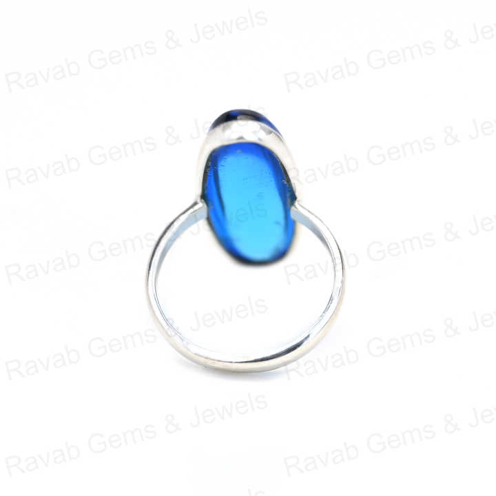 Top Selling Solid 925 Sterling Silver Blue Topaz Quartz 10x30mm Long Oval Bezel Setting Ring for Women Fine Handmade Jewelry