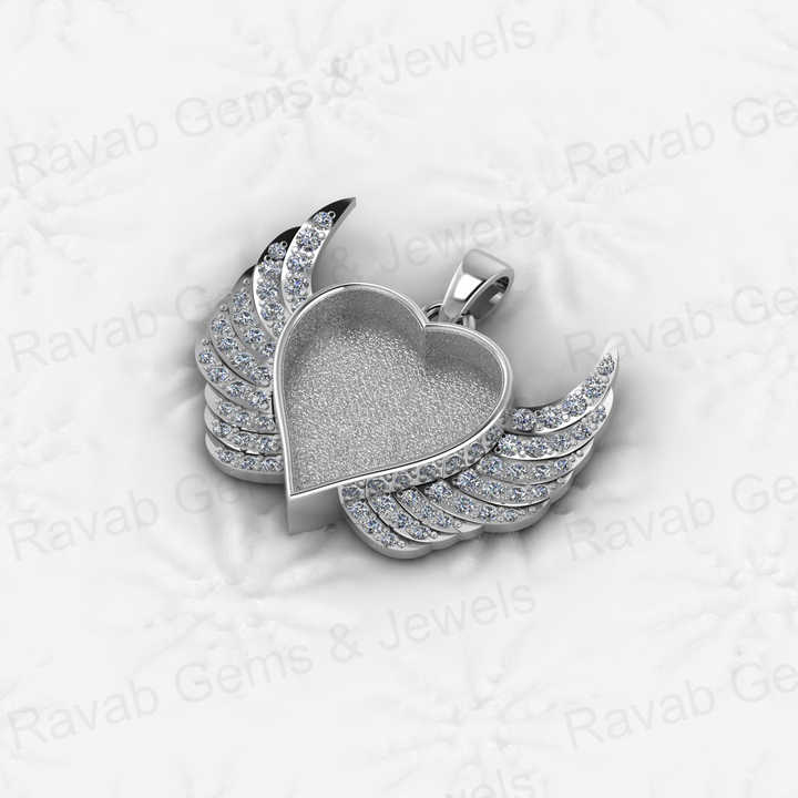 Best Selling Keepsake Jewelry Genuine 925 Silver Heart Charm Wing Pendant Base Blank Bezel Semi Mounting Stone Setting Supplier
