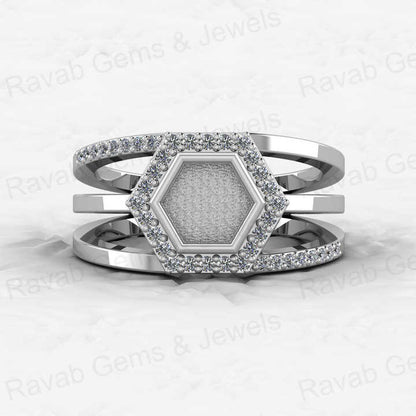 Genuine Solid 925 Sterling Silver 6mm Hexogen Shape Semi Mount Blank Setting Ring Good for Ashes & Resin Work Breastmilk Jewelry