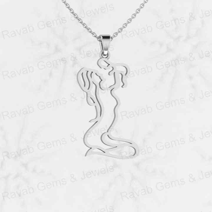 Top Quality Solid 925 Sterling Silver Mother Holding Baby Outline Art Setting Pendant for Women's Fine Attractive Necklaces