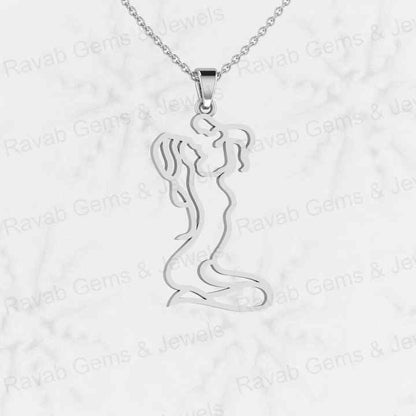 Top Quality Solid 925 Sterling Silver Mother Holding Baby Outline Art Setting Pendant for Women's Fine Attractive Necklaces