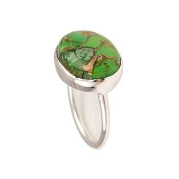Best Quality 12x16mm Oval Ring Women New Design Kingman Green Copper Turquoise Gemstone Genuine Sterling Silver Fine Rings