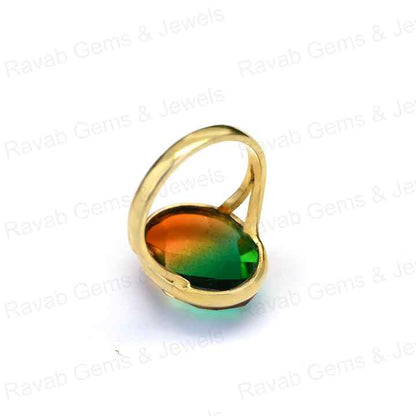 New Arrival Bio Color Tourmaline 925 Sterling Silver & 18K Gold Plated Ring 10x14mm Oval Shape Bezel Setting for Women