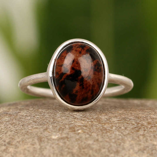 Best Selling Natural Mahogany Obsidian Oval Cabochon 10x14mm Gemstone Solid 925 Sterling Silver Women Handmade Ring Fine Jewelry
