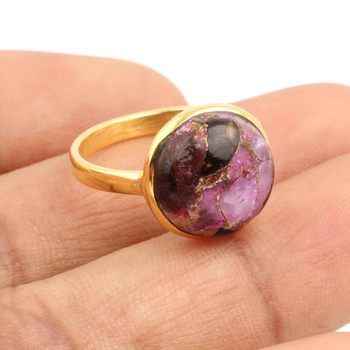 Hot Selling 18K Gold Plated Sterling Silver Ring Latest Women's Fashion Jewelry With Purple Black Copper Dahlia Turquoise Stone