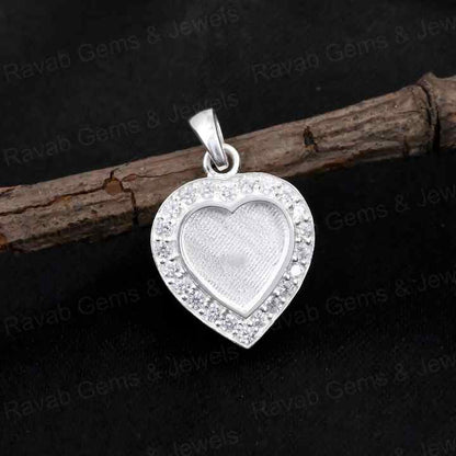 High Quality 925 Silver 10mm Heart With Surrounded CZ Semi Mounting Blank Base Charm Pendant Setting Breastmilk Keepsake Jewelry