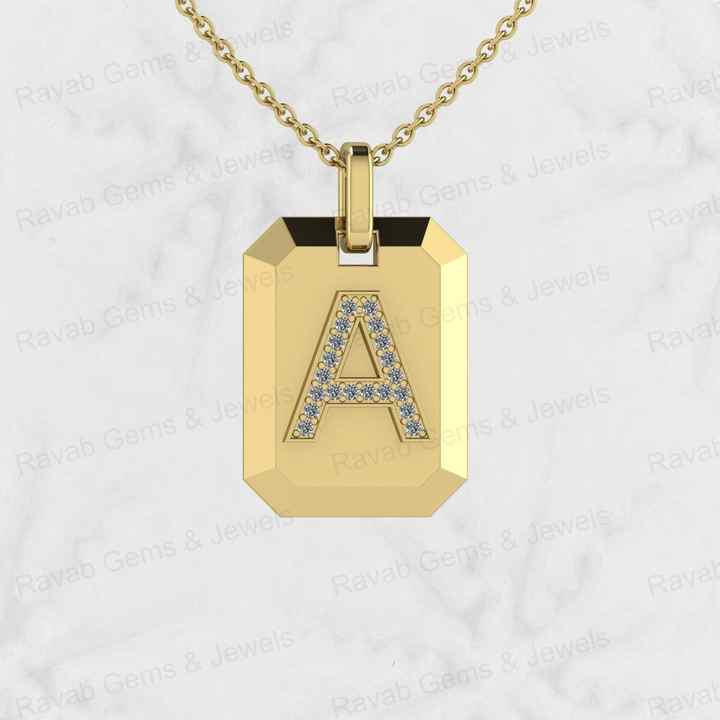 Top Selling 925 Silver Fine Jewelry 15x20mm Rectangle CZ Initial Monogram Personalized Men's Pendant Necklace with Zircon Stone