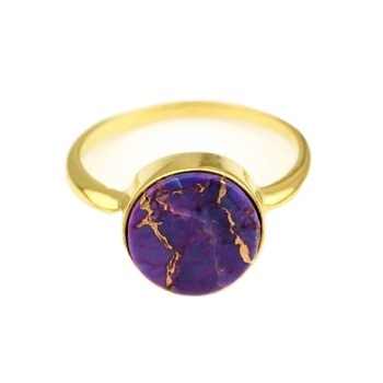 12mm Natural Mohave Purple Copper Turquoise Gemstone Bezel 18K Gold Plated 925 Sterling Silver Ring Women Fine Jewelry