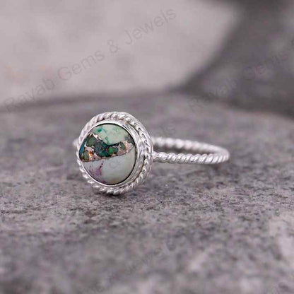 Best Quality Solid 925 Sterling Silver Natural Chrysocolla Copper 10mm Round Twisted Band Bezel Setting Ring Handmade Jewelry