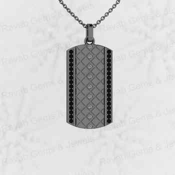 New Arrival Solid 925 Sterling Silver Sturdy Vertical Black & White CZ Pendant With 18 Inch Handmade Ethnic Style Chain Women