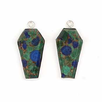 Hot Selling 925 Sterling Silver 10x17mm Coffin Pendant Necklace Rhodium Mohave Azurite Malachite Copper Gemstone Fine Pendants