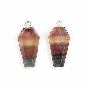 High Quality 925 Sterling Silver Coffin Shape Charm Pendant Bracelet 10x17mm Natural Smooth Multi Fluorite Fine Pendants Charms