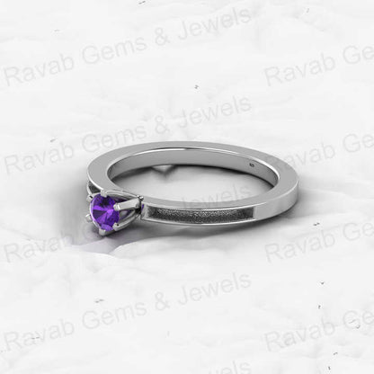 925 Solid Sterling Silver 4mm Amethyst Round Semi Mount Blank Setting Band Ring for Breastmilk & Keepsake Resin Ceramic Jewelry