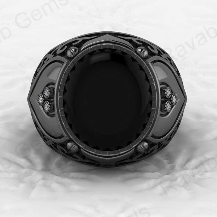 Top Selling Customized Jewelry Solid 925 Sterling Silver 13x15mm Oval Black Onyx Gemstone Classic Turkish Signet Ring for Man
